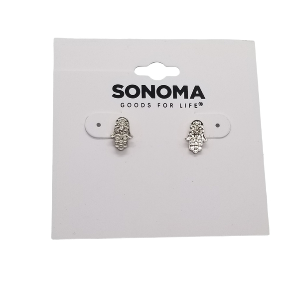 SONOMA NWT SILVERTONED & CRYSTAL HAMSA EARRINGS - Picture 2 of 5
